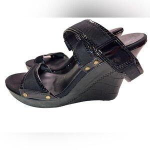 Exchange by Charles David - black ankle strap Wedges - size 6 - EUC